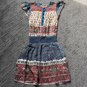 Faherty Bemini Smocked Waist Sz XS Flutter Mini Dress Boho Chic Kapu Beach Print